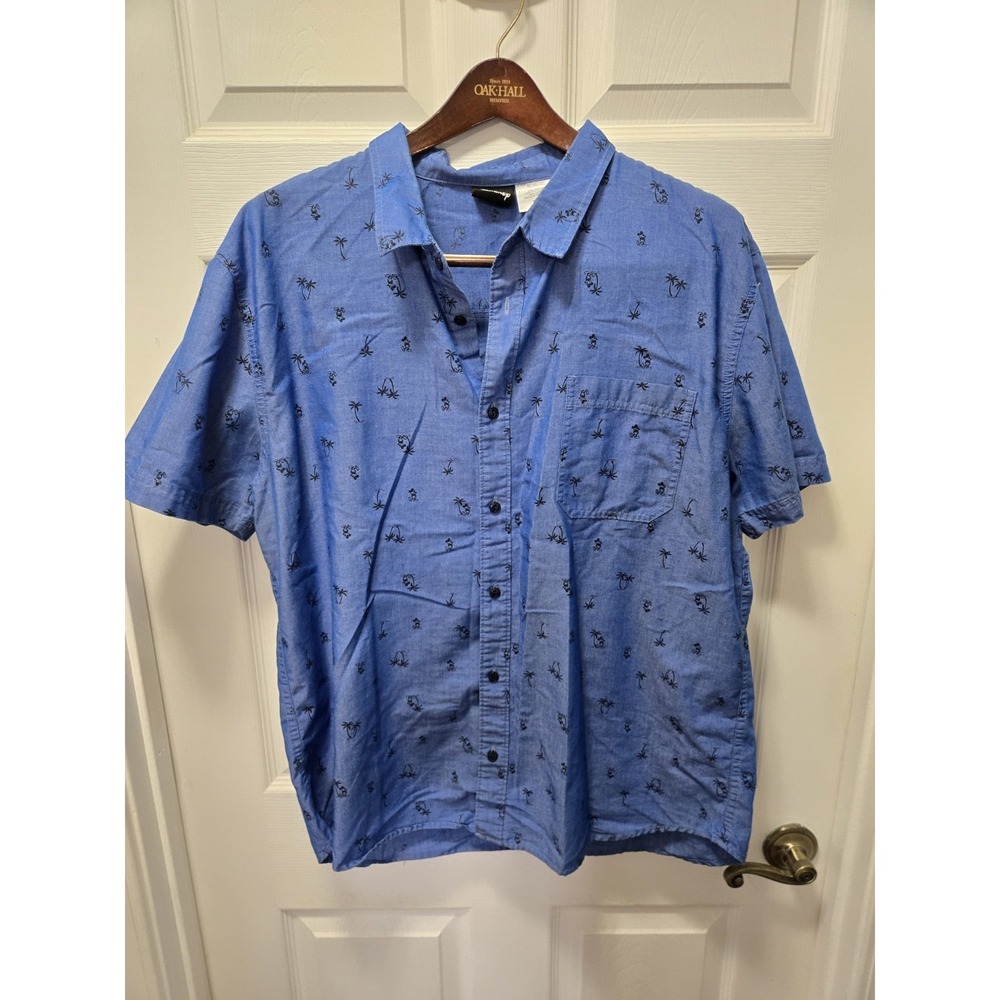 Disney Hawaiian Mickey Mouse Palm Tree Short Sleeve Blue Button Shirt Size XXL